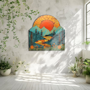 Mountain sunset lake metal wall art rustic landscape decor 4