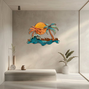 Ocean wave palm trees metal wall art with crashing wave copper sunset sun beach surf house aluminum wall decor 4