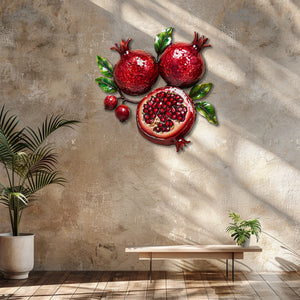 Rustic pomegranate aluminum wall decor with glossy fruit artwork for farmhouse dining room styling 4