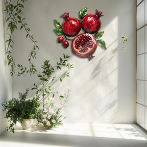 Rustic pomegranate aluminum wall decor with glossy fruit artwork for farmhouse dining room styling 5