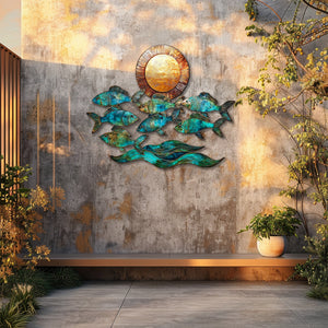 Turquoise fish metal wall art with ocean waves and sunset coastal aluminum wall decor 5