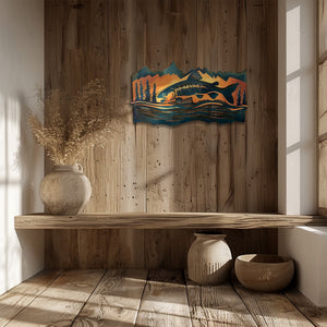 Trout fish metal wall art with jumping trout fish mountain peaks pine trees rustic cabin aluminum wall decor 5