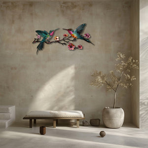 Hummingbird Branch UV printed aluminum metal wall art for floral living room and patio decor 5