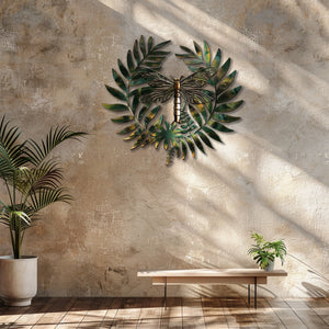 Dragonfly botanical metal wall art with tropical leaves aluminum wall decor 5