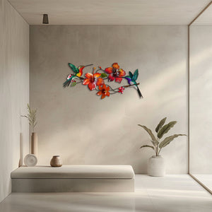 Hummingbird Flower UV printed aluminum metal wall art for tropical living room and patio decor 6