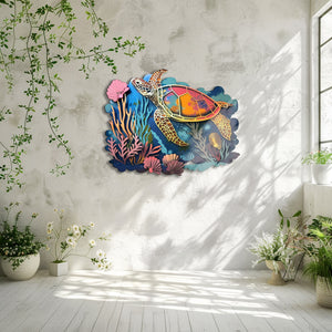 Sea turtle coral ocean metal wall art coastal decor 5