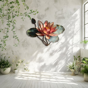 Lotus bloom metal wall art with lily pads and zen botanical styling 6