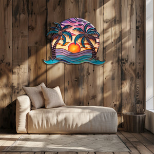 Tropical palm sunset metal wall art coastal beach decor 5