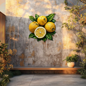 Rustic lemon aluminum wall decor with textured citrus artwork for farmhouse dining room styling 5