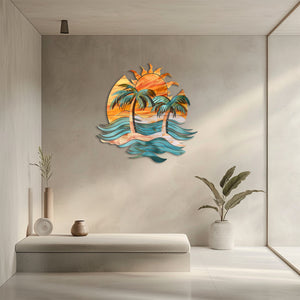 Tropical palm sunset metal wall art coastal beach decor 5