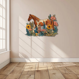 Floral horse metal wall art with wildflowers and rustic farmhouse styling 6