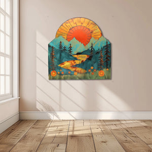 Mountain sunset lake metal wall art rustic landscape decor 5