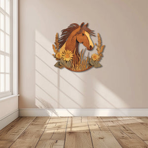 Rustic horse metal wall art with prairie flowers and western farmhouse styling 6
