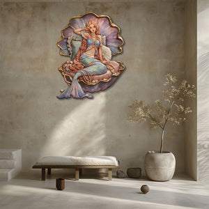 Mermaid Pearl Seashell UV printed aluminum metal wall art for ocean bedroom nursery and beach house decor 7