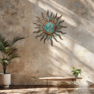 Turquoise sun metal wall art rustic southwestern outdoor wall decor 6