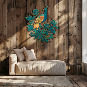 Peacock Floral UV printed aluminum metal wall art for botanical patio garden and living room decor 8
