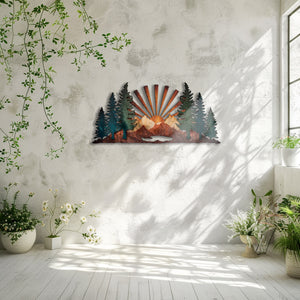 Mountain Forest Sunrise UV printed aluminum metal wall art for rustic cabin patio and living room decor 7