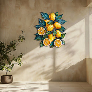 Lemon branch metal wall art with vibrant citrus fruits and botanical leaves for Mediterranean kitchen decor 7