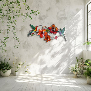 Hummingbird Flower UV printed aluminum metal wall art for tropical living room and patio decor 8