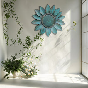 Turquoise Sunflower UV printed aluminum metal wall art for rustic garden patio and farmhouse decor 10