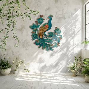 Peacock Floral UV printed aluminum metal wall art for botanical patio garden and living room decor 9