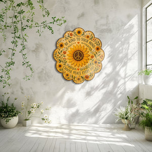 Be Kind Sunflower Peace UV printed aluminum metal wall art for inspirational floral living room bedroom and patio decor 9