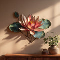 Lotus bloom metal wall art with lily pads and zen botanical styling