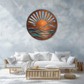 Rustic Ocean Sunrise UV printed aluminum metal wall art for coastal beach house living room and patio decor