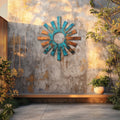 Turquoise sunburst metal wall art rustic southwestern outdoor decor