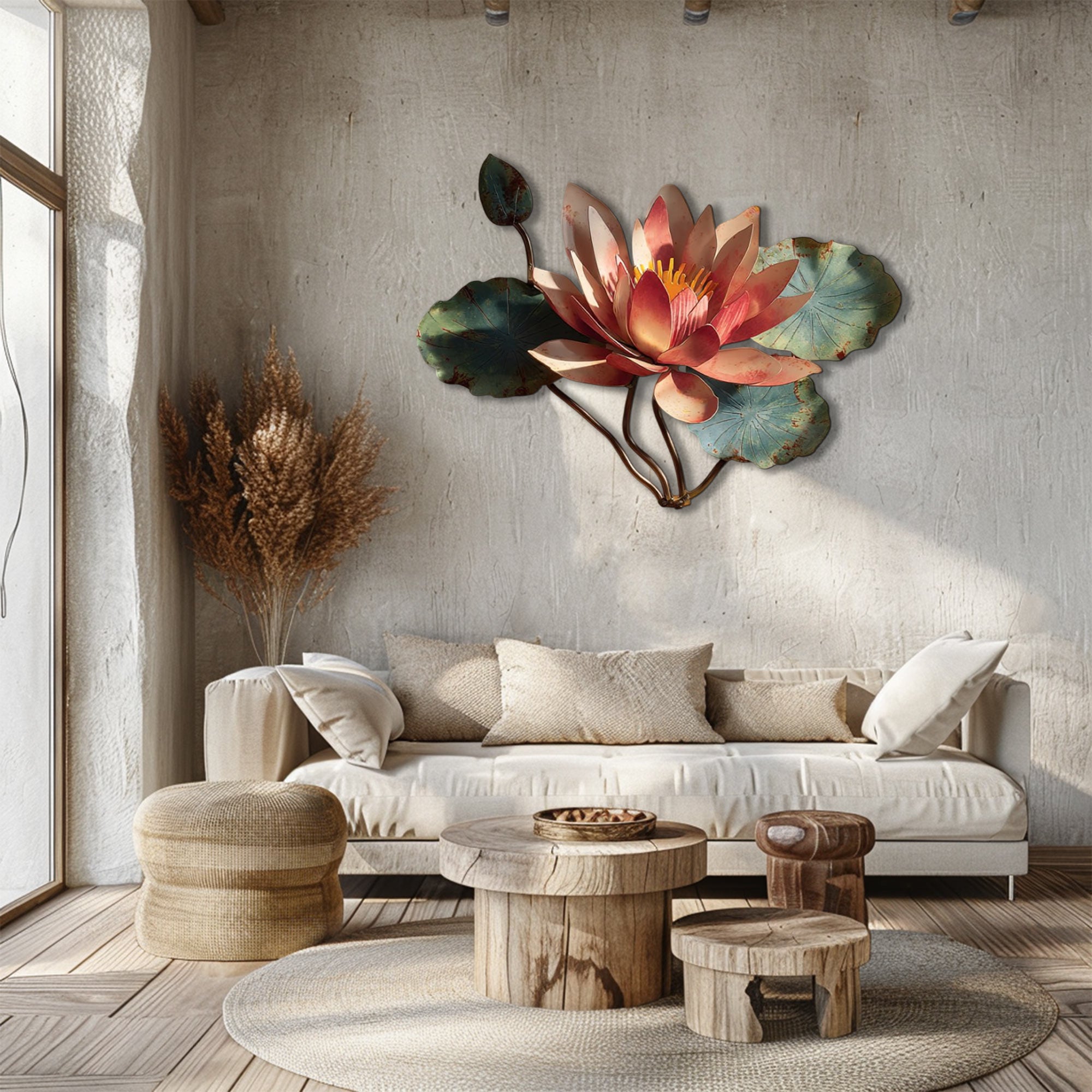 Lotus bloom metal wall art with lily pads and zen botanical styling 1