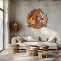 Rustic horse metal wall art with prairie flowers and western farmhouse styling