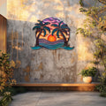Tropical palm sunset metal wall art coastal beach decor