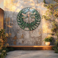 Dragonfly leaf metal wall art with botanical wreath aluminum wall decor