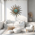 Turquoise sun metal wall art rustic southwestern outdoor wall decor