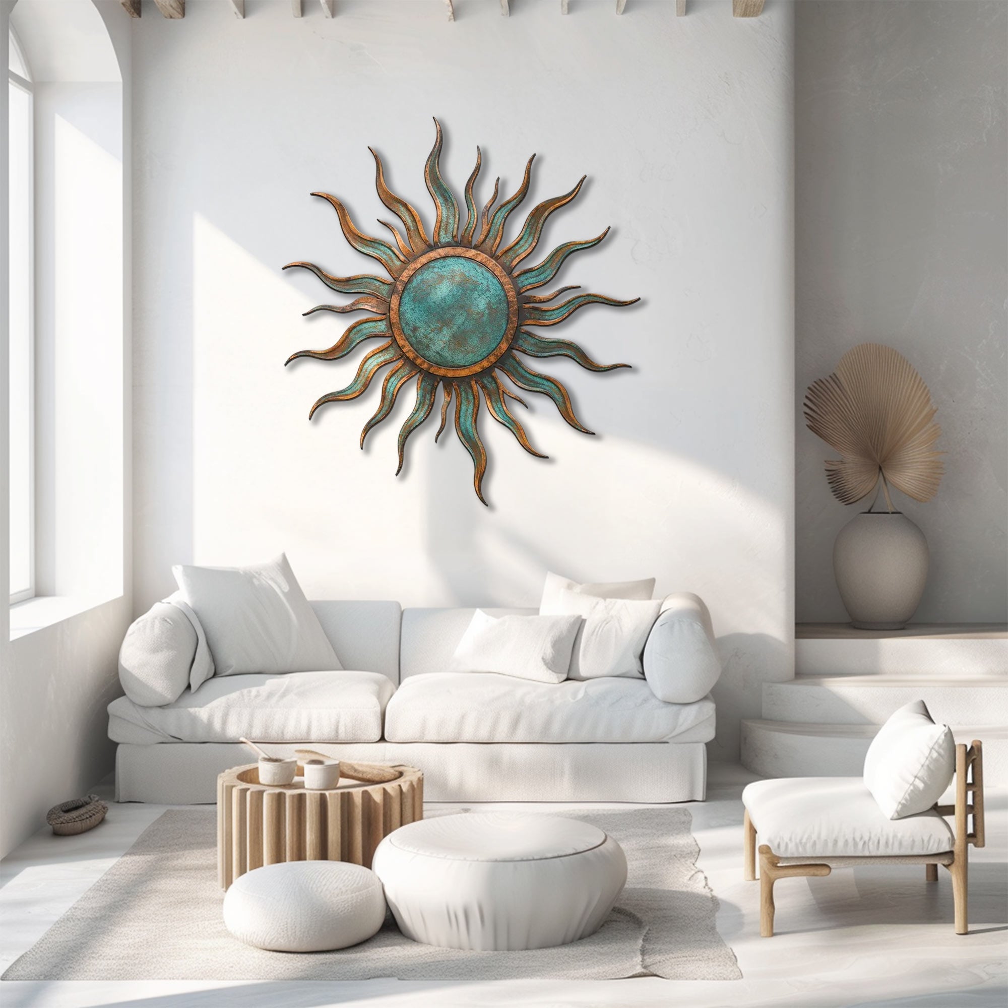 Turquoise sun metal wall art rustic southwestern outdoor wall decor