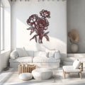 Peony outline metal wall art with elegant floral botanical line art design mounted on textured wall