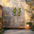 Cute frog couple metal wall art holding flower whimsical garden aluminum wall decor