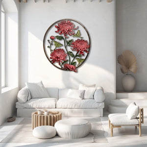 Chrysanthemum butterfly metal wall art floral botanical aluminum wall decor