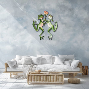 Cute frog flower metal wall art whimsical garden aluminum wall decor
