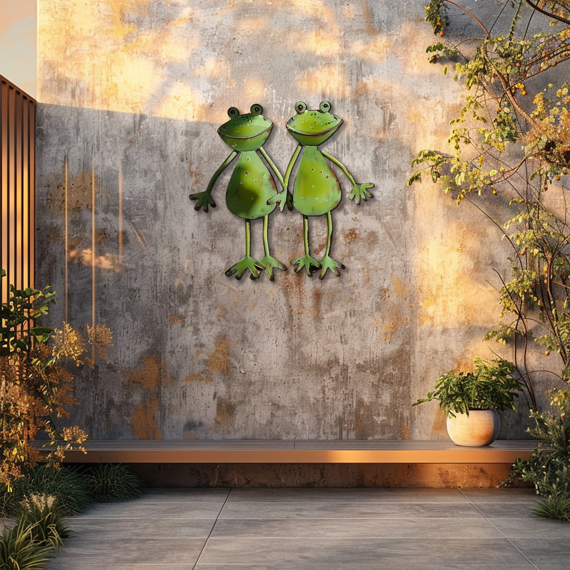Cute frog pair metal wall art whimsical garden aluminum wall decor