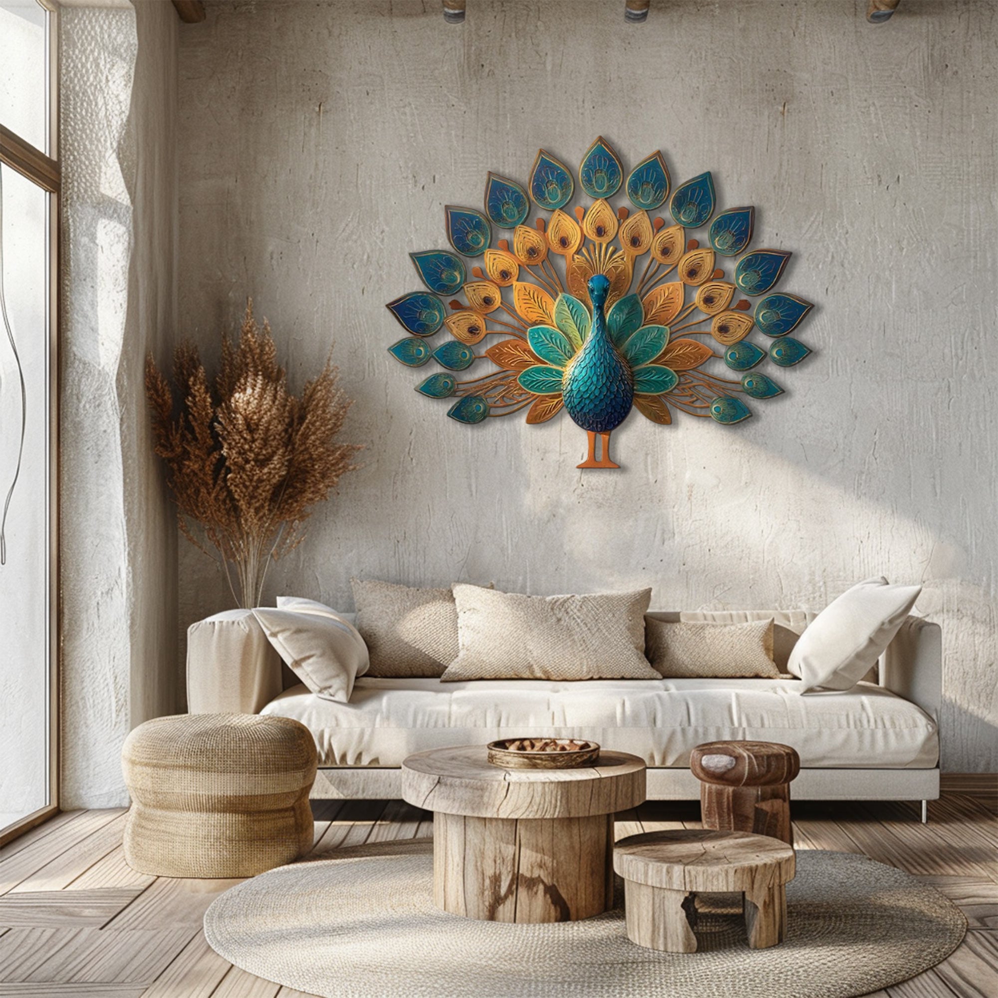 Peacock Fan Tail UV printed aluminum metal wall art for patio garden and living room decor
