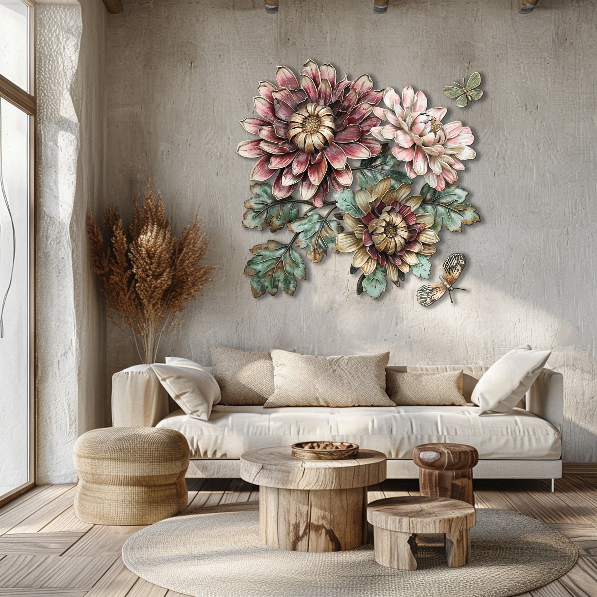 Vintage floral butterfly metal wall art botanical aluminum wall decor