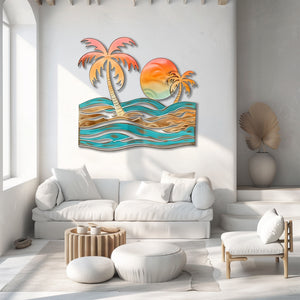 Tropical palm beach metal wall art coastal ocean decor