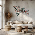 Hummingbird Cherry Blossom UV printed aluminum metal wall art for floral living room and patio decor