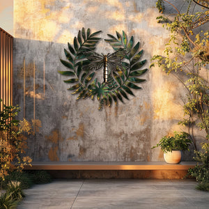 Dragonfly botanical metal wall art with tropical leaves aluminum wall decor