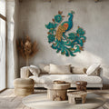 Peacock Floral UV printed aluminum metal wall art for botanical patio garden and living room decor