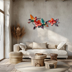 Hummingbird Hibiscus UV printed aluminum metal wall art for tropical living room and patio decor