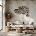 Tree of life metal wall art with flowing branches and botanical leaves