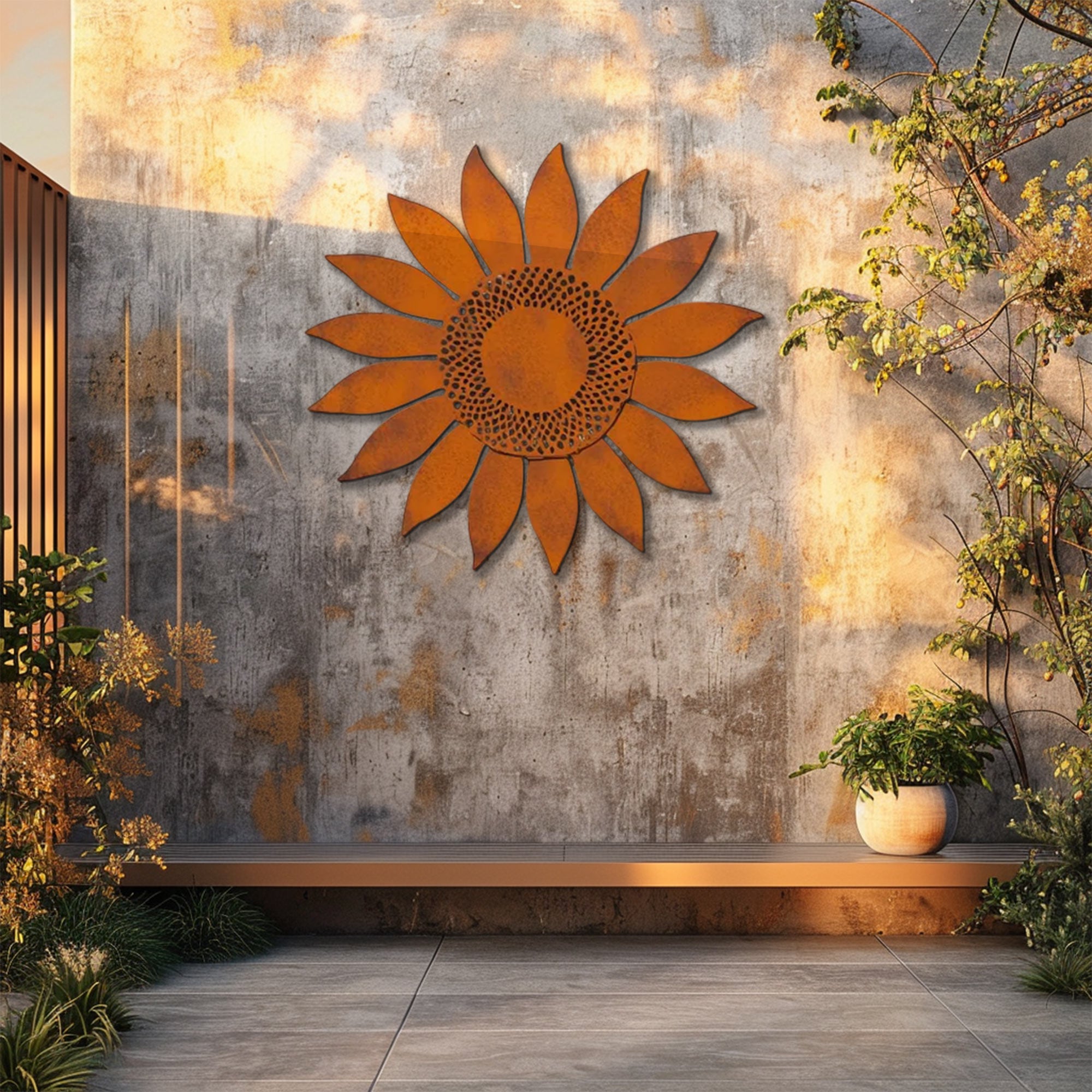 Rustic Sunflower UV printed aluminum metal wall art for outdoor garden patio and farmhouse decor