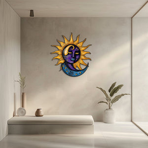 Celestial metal wall art with faux 3D cosmic artwork for spiritual decor
